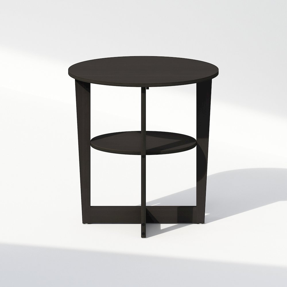 Tidur Oval Nightstand, Bedside Table with Open Shleves, Walnut. Picture 3