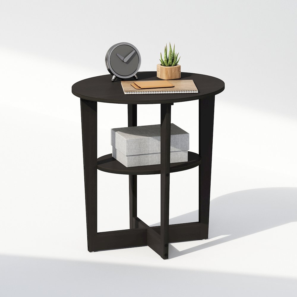 Tidur Oval Nightstand, Bedside Table with Open Shleves, Walnut. Picture 4