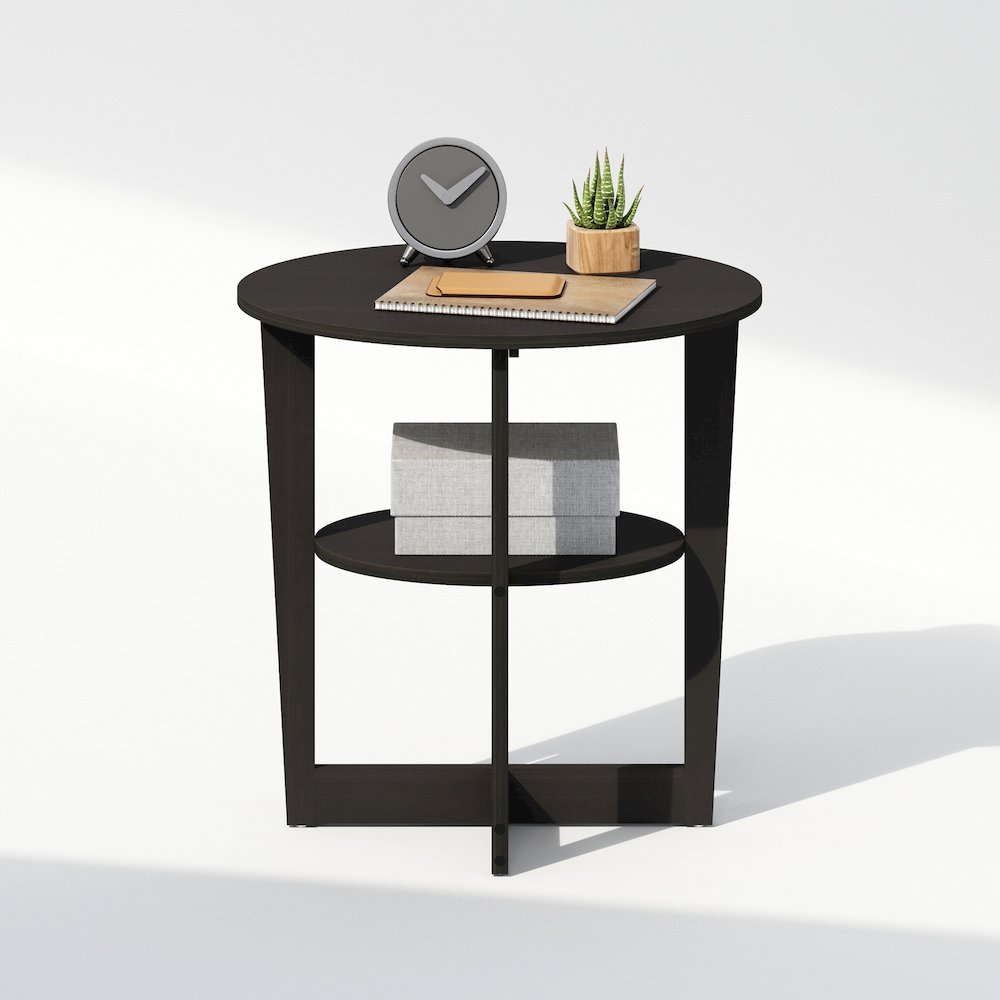 Tidur Oval Nightstand, Bedside Table with Open Shleves, Walnut. Picture 5