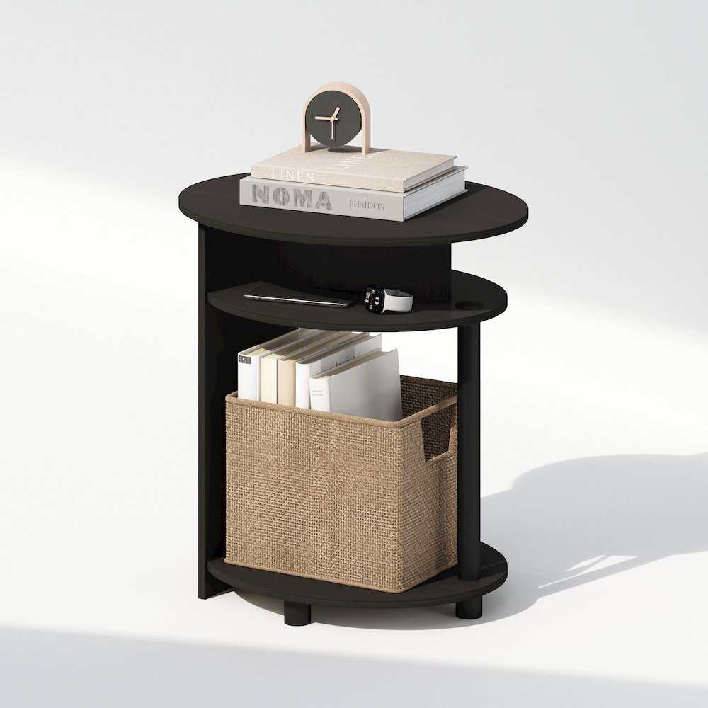 Tidur Simple Design Oval Nightstand, Bedside Table, Walnut. Picture 4