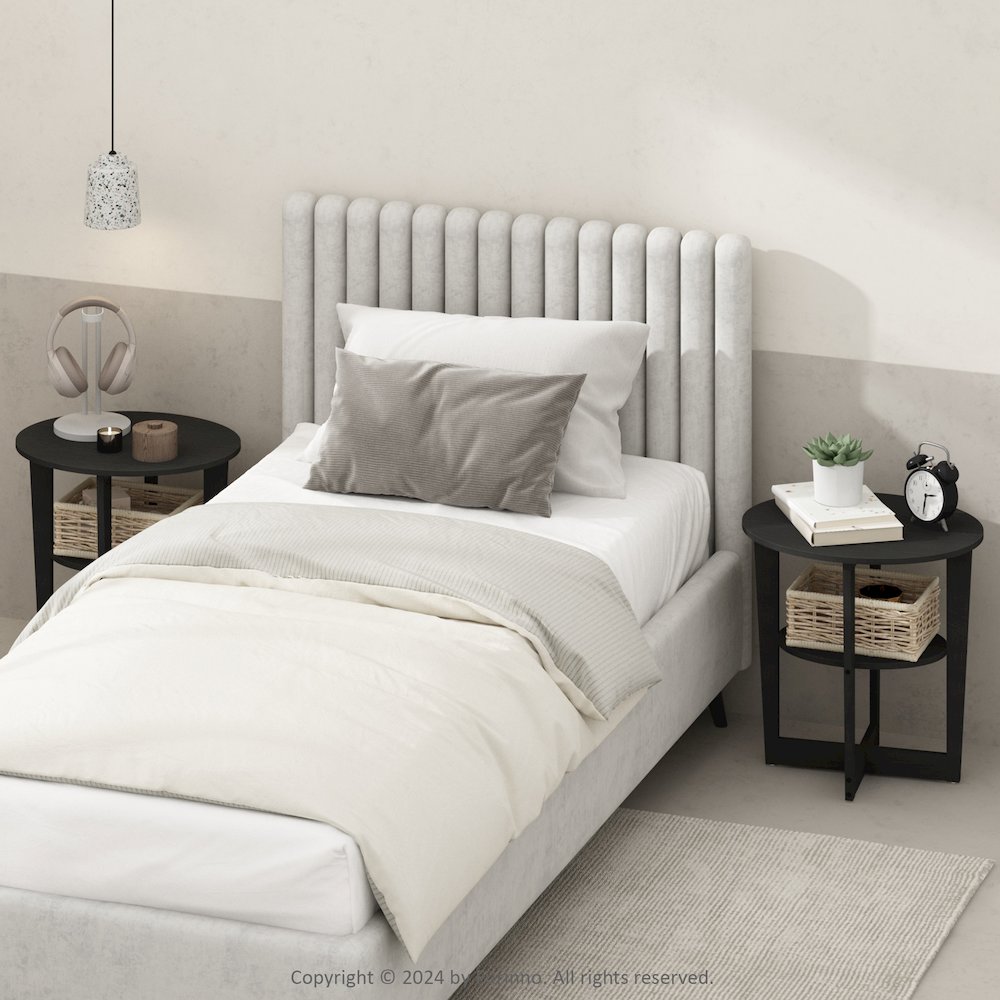 Tidur Oval Nightstand, Bedside Table with Open Shleves, Walnut, Set of 2. Picture 6