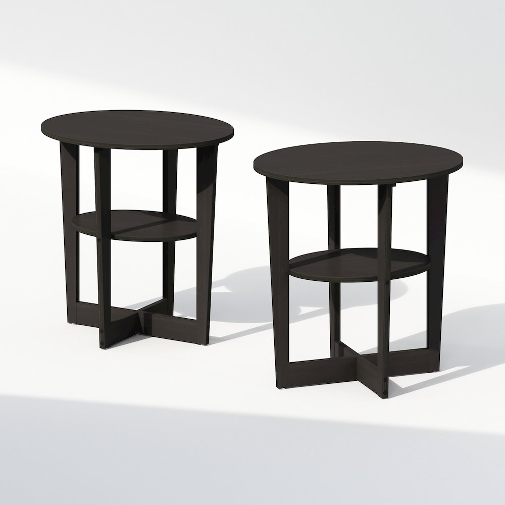 Tidur Oval Nightstand, Bedside Table with Open Shleves, Walnut, Set of 2. Picture 1