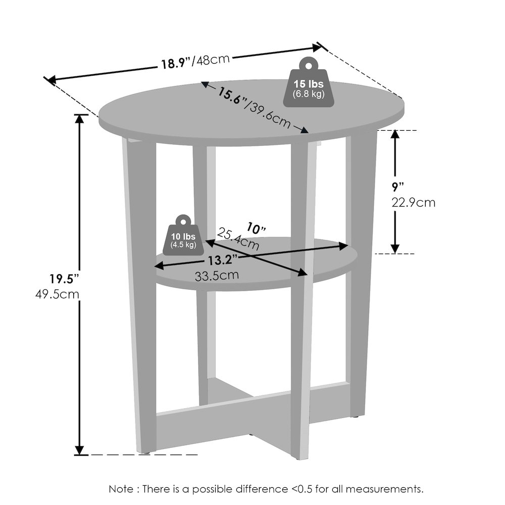 Tidur Oval Nightstand, Bedside Table with Open Shleves, Walnut, Set of 2. Picture 2
