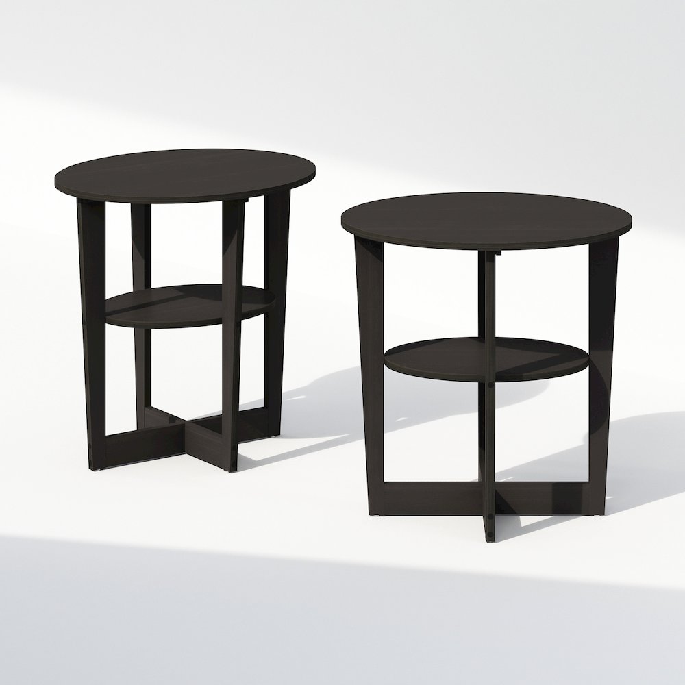 Tidur Oval Nightstand, Bedside Table with Open Shleves, Walnut, Set of 2. Picture 3