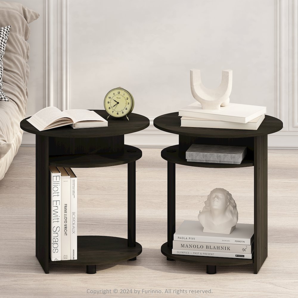 Tidur Simple Design Oval Nightstand, Bedside Table, Walnut, Set of 2. Picture 7