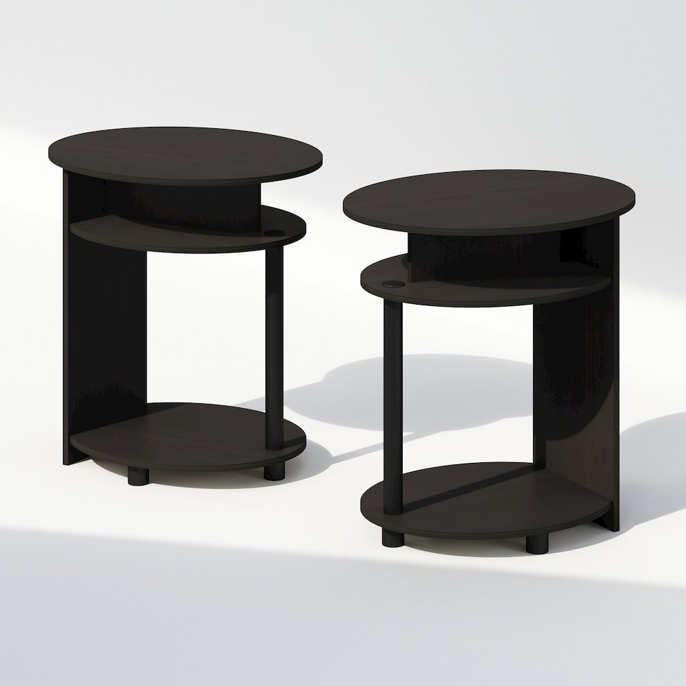 Tidur Simple Design Oval Nightstand, Bedside Table, Walnut, Set of 2. Picture 1