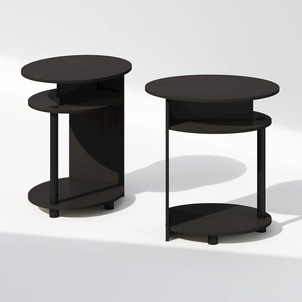 Tidur Simple Design Oval Nightstand, Bedside Table, Walnut, Set of 2. Picture 3