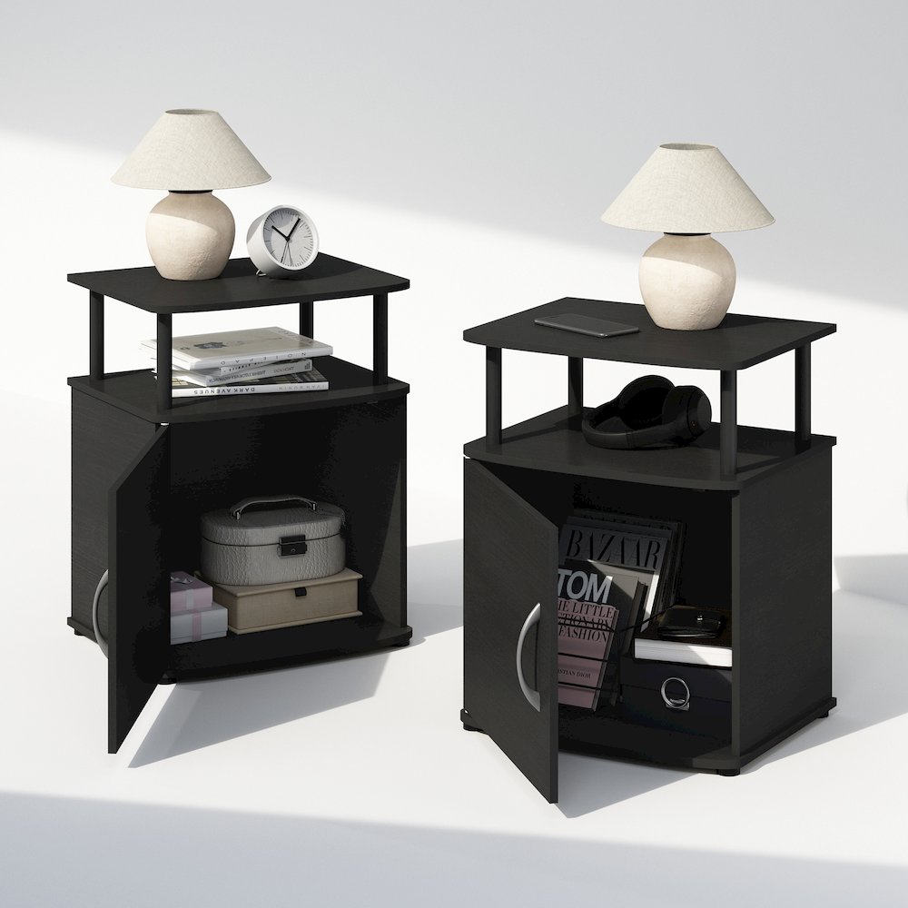 Tidur Utility Design Nightstand, Bedside Table, Black, Set of 2. Picture 4