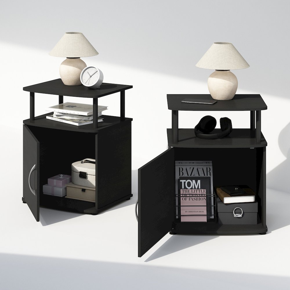 Tidur Utility Design Nightstand, Bedside Table, Black, Set of 2. Picture 5