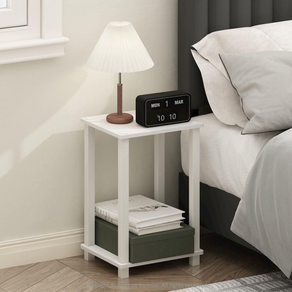 Simplistic Compact Bedside Table, Nightstand, White/White. Picture 6