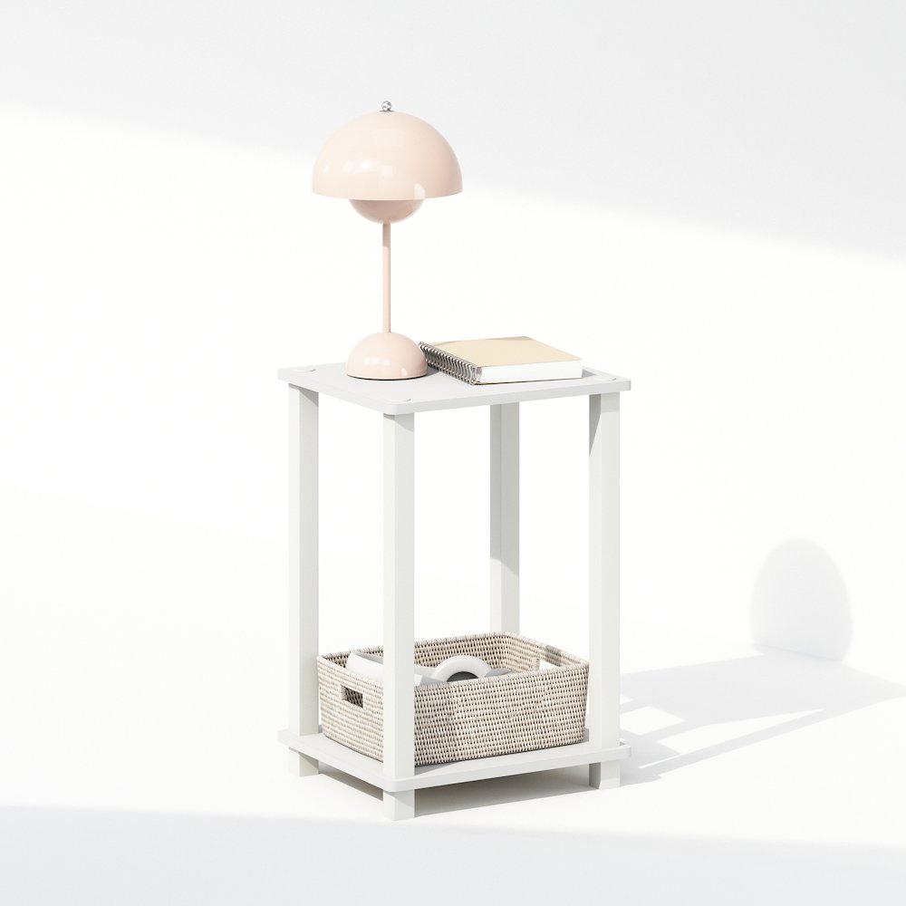 Simplistic Compact Bedside Table, Nightstand, White/White. Picture 4