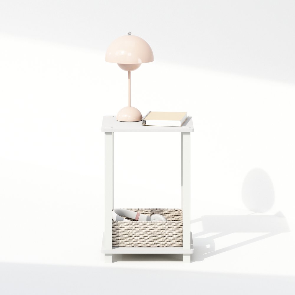 Simplistic Compact Bedside Table, Nightstand, White/White. Picture 5