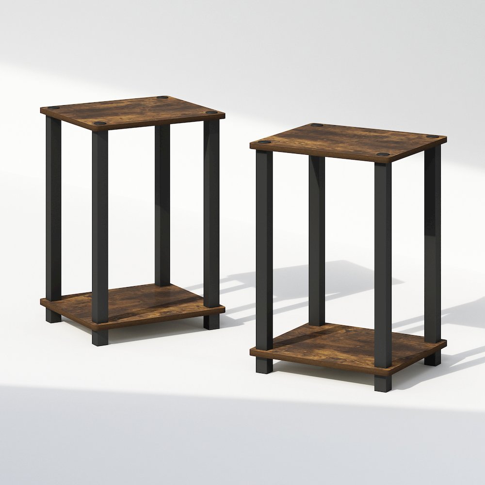 Simplistic Compact Bedside Table, Nightstand, Amber Pine/Black, Set of 2. Picture 1