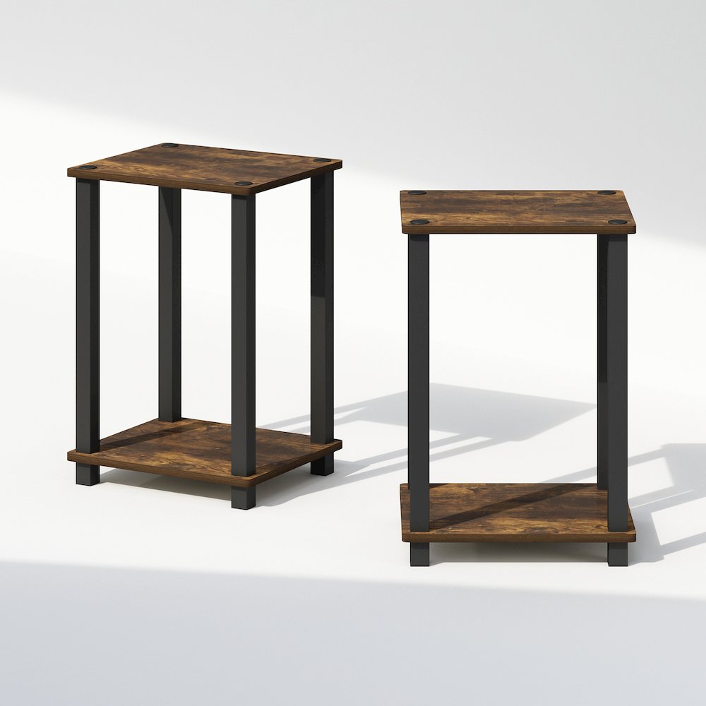 Simplistic Compact Bedside Table, Nightstand, Amber Pine/Black, Set of 2. Picture 3
