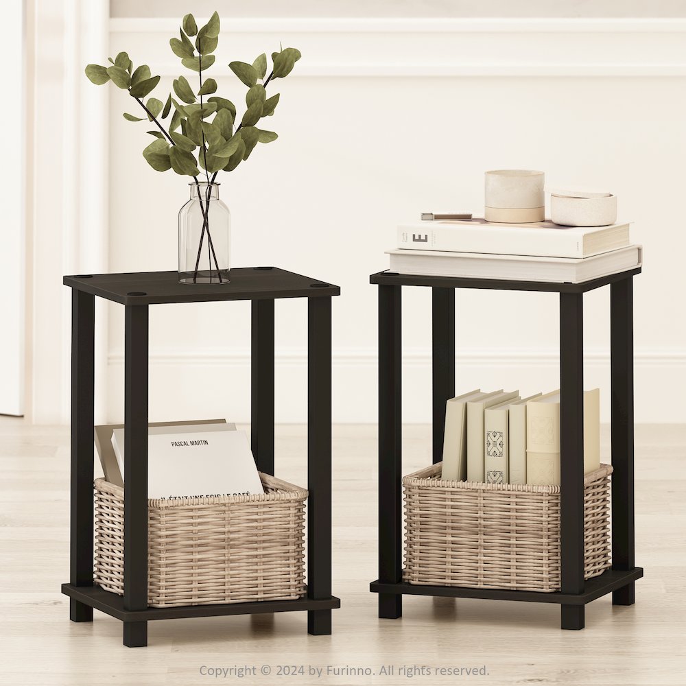 Simplistic Compact Bedside Table, Nightstand, Espresso/Black, Set of 2. Picture 7