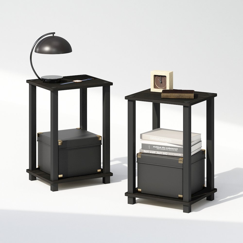Simplistic Compact Bedside Table, Nightstand, Espresso/Black, Set of 2. Picture 4