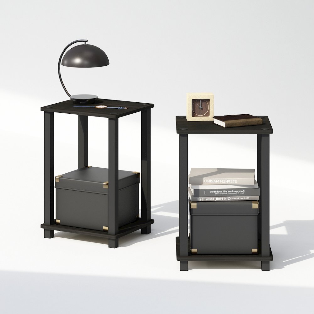 Simplistic Compact Bedside Table, Nightstand, Espresso/Black, Set of 2. Picture 5