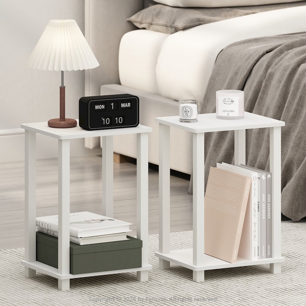 Simplistic Compact Bedside Table, Nightstand, White/White, Set of 2. Picture 7