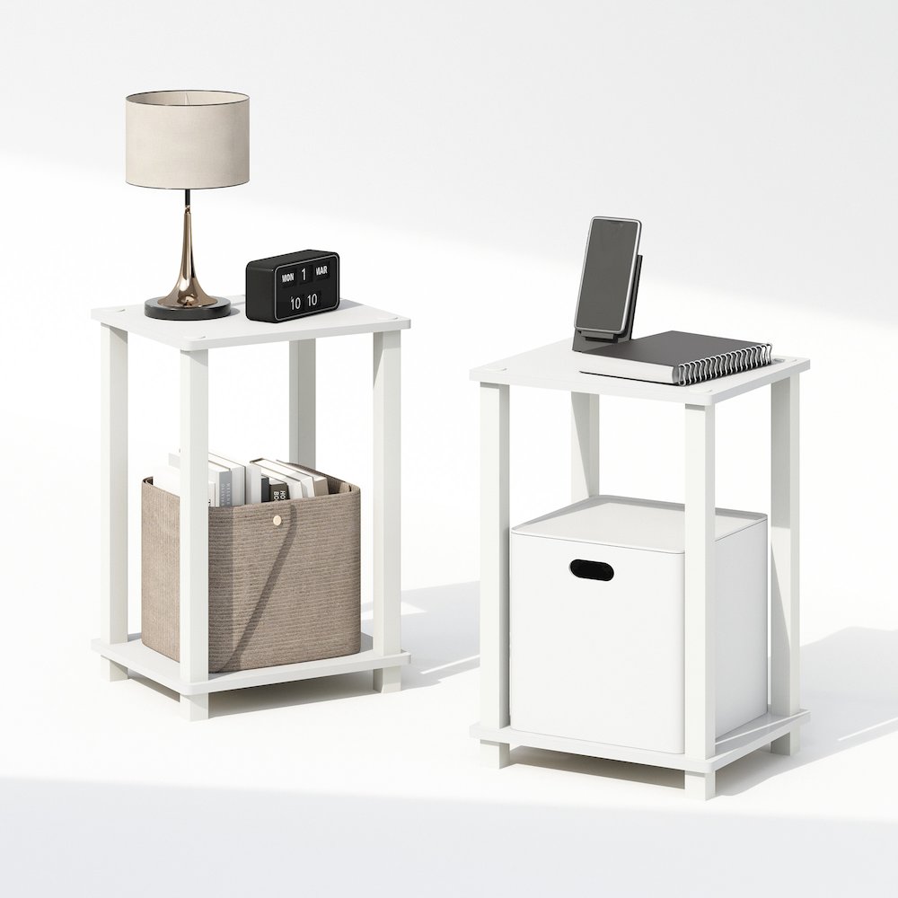 Simplistic Compact Bedside Table, Nightstand, White/White, Set of 2. Picture 4