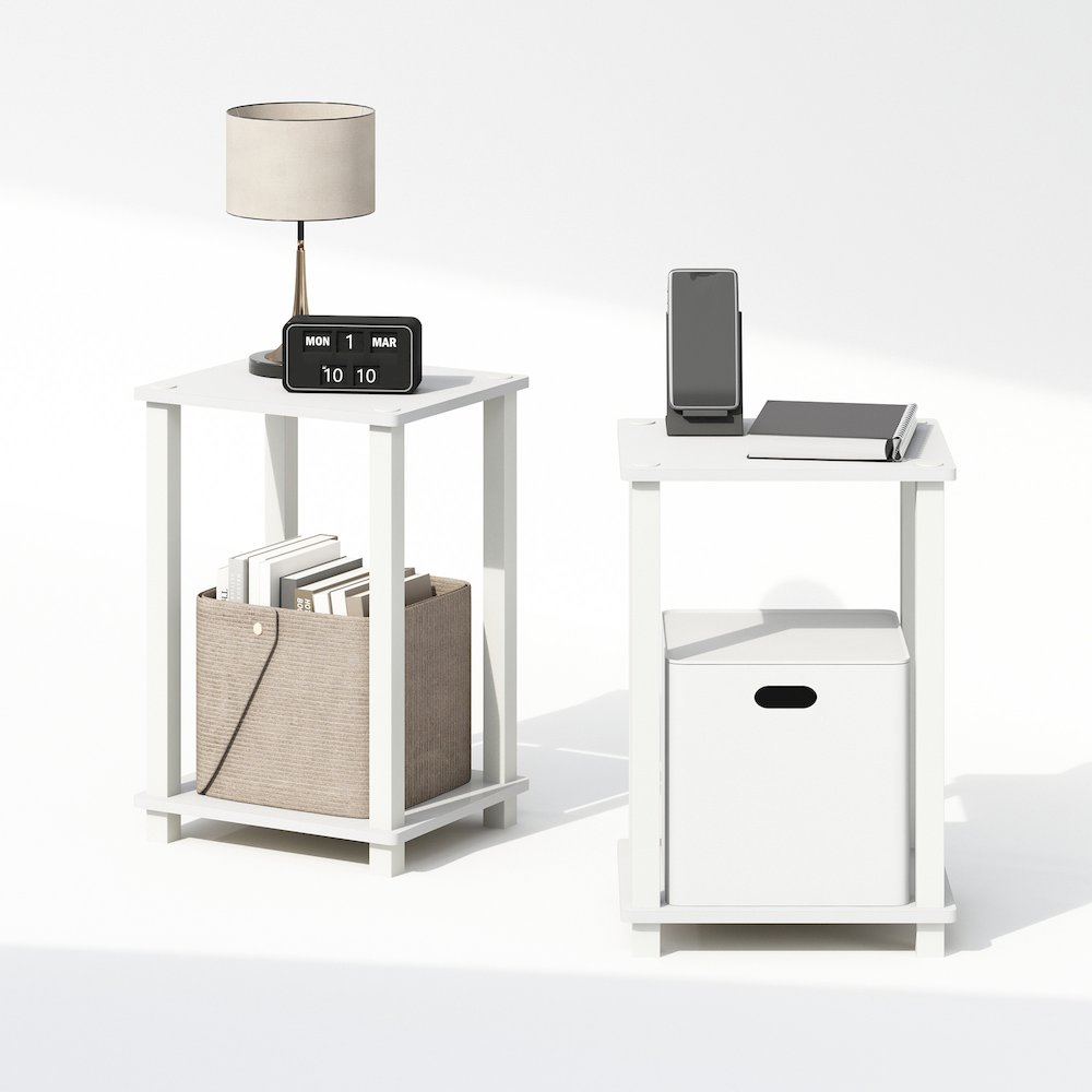 Simplistic Compact Bedside Table, Nightstand, White/White, Set of 2. Picture 5