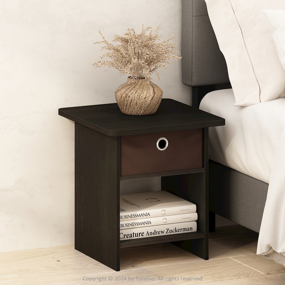 Tidur Nightstand, Bedside Table Storage Shelf with Bin Drawer, Espresso/Brown. Picture 6
