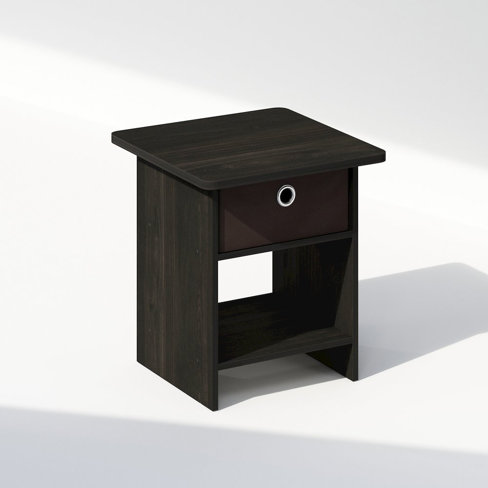 Tidur Nightstand, Bedside Table Storage Shelf with Bin Drawer, Espresso/Brown. Picture 1