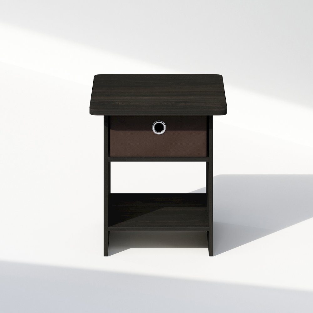 Tidur Nightstand, Bedside Table Storage Shelf with Bin Drawer, Espresso/Brown. Picture 3