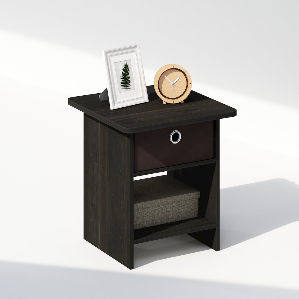 Tidur Nightstand, Bedside Table Storage Shelf with Bin Drawer, Espresso/Brown. Picture 4