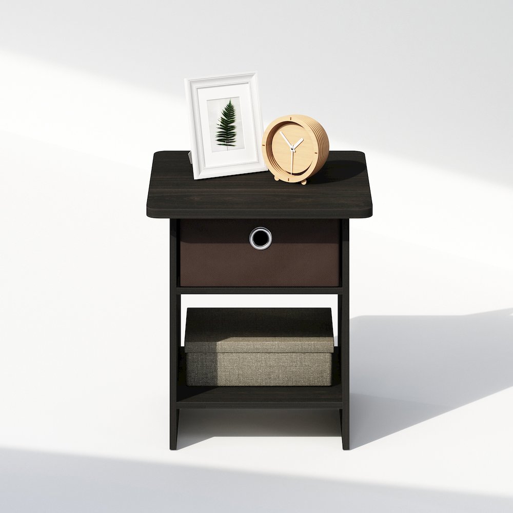 Tidur Nightstand, Bedside Table Storage Shelf with Bin Drawer, Espresso/Brown. Picture 5