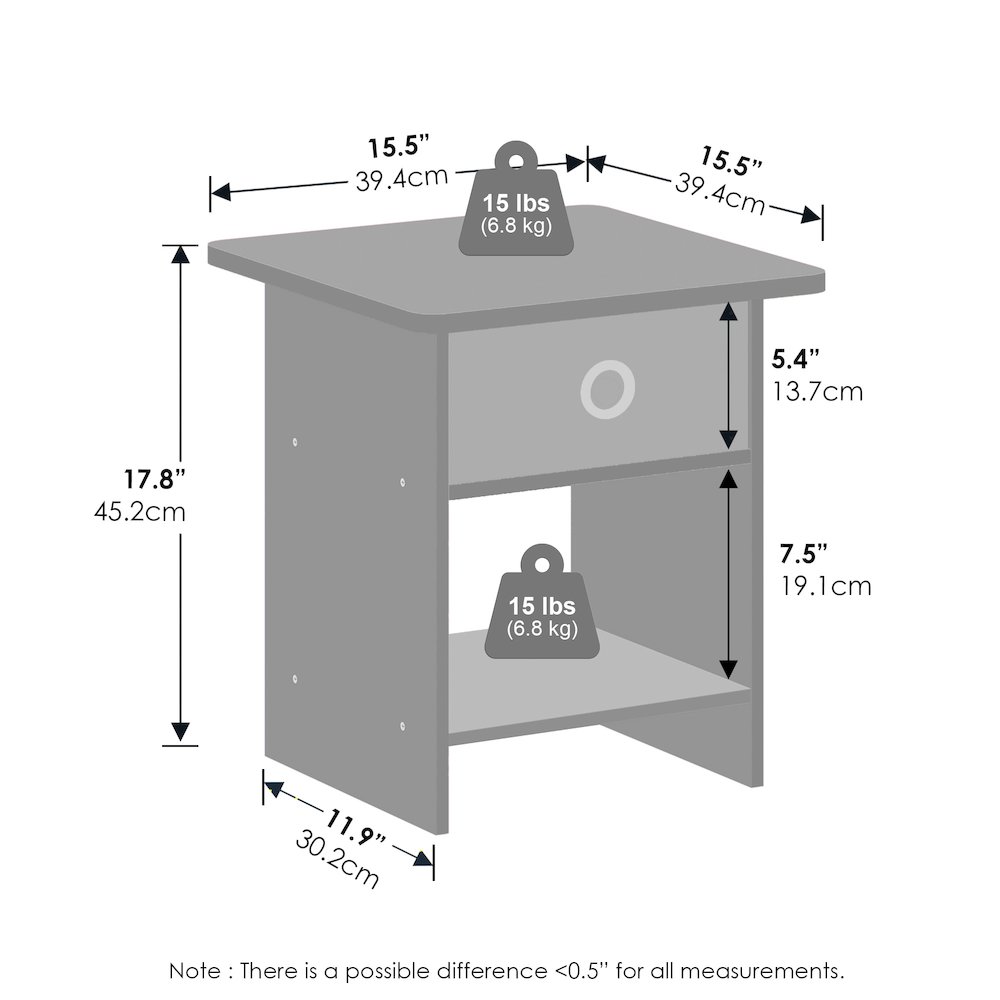 Tidur Nightstand, Bedside Table Storage Shelf with Bin Drawer, French Oak/Black. Picture 2