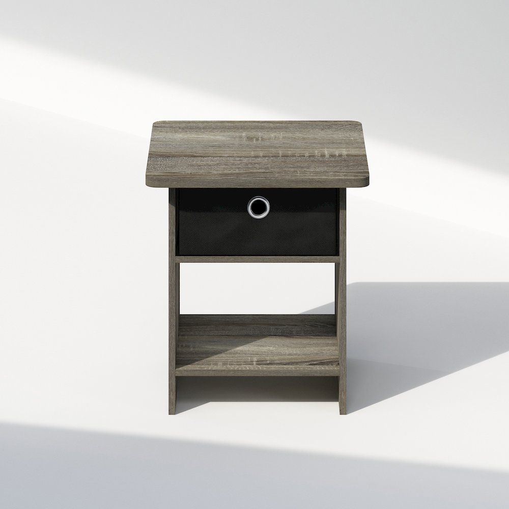 Tidur Nightstand, Bedside Table Storage Shelf with Bin Drawer, French Oak/Black. Picture 3