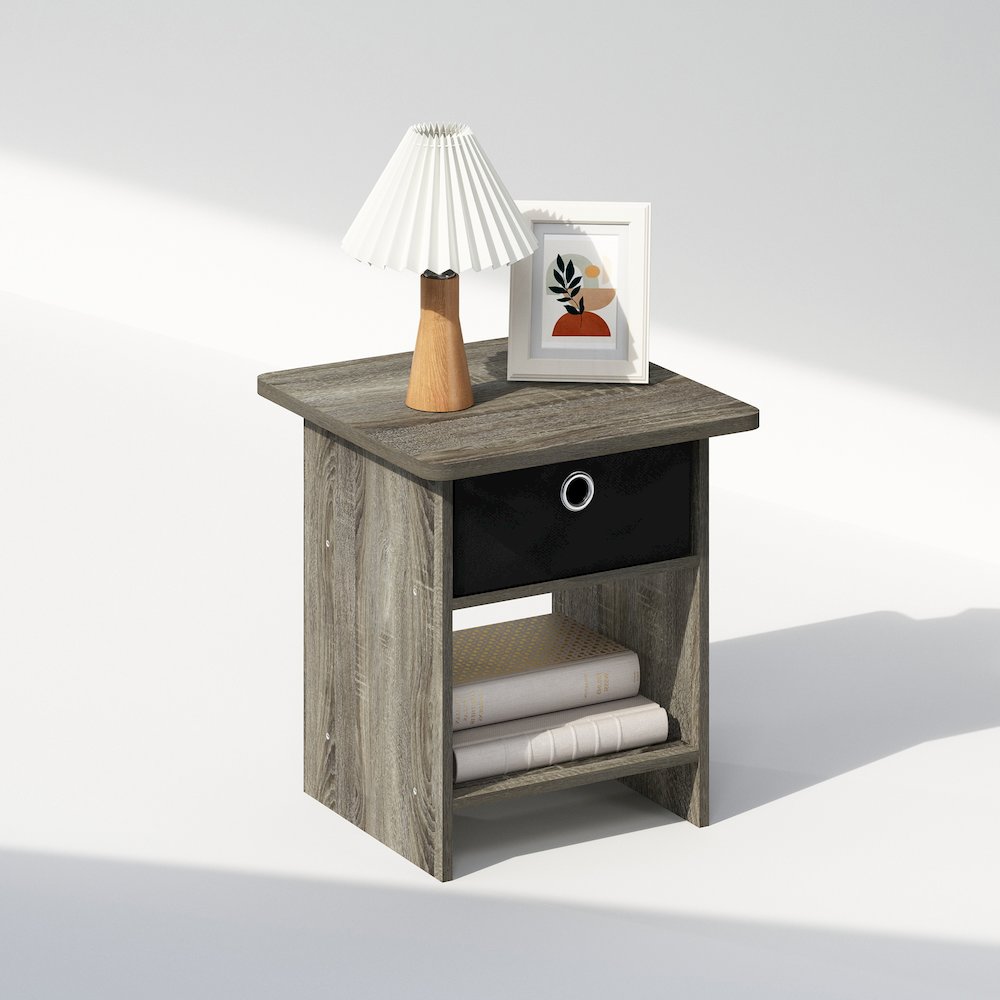 Tidur Nightstand, Bedside Table Storage Shelf with Bin Drawer, French Oak/Black. Picture 4