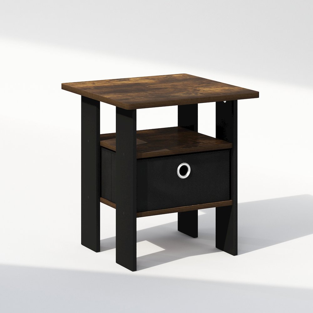 Tidur Bedside Table Nightstand with Bin Drawer, Amber Pine/Black. Picture 1