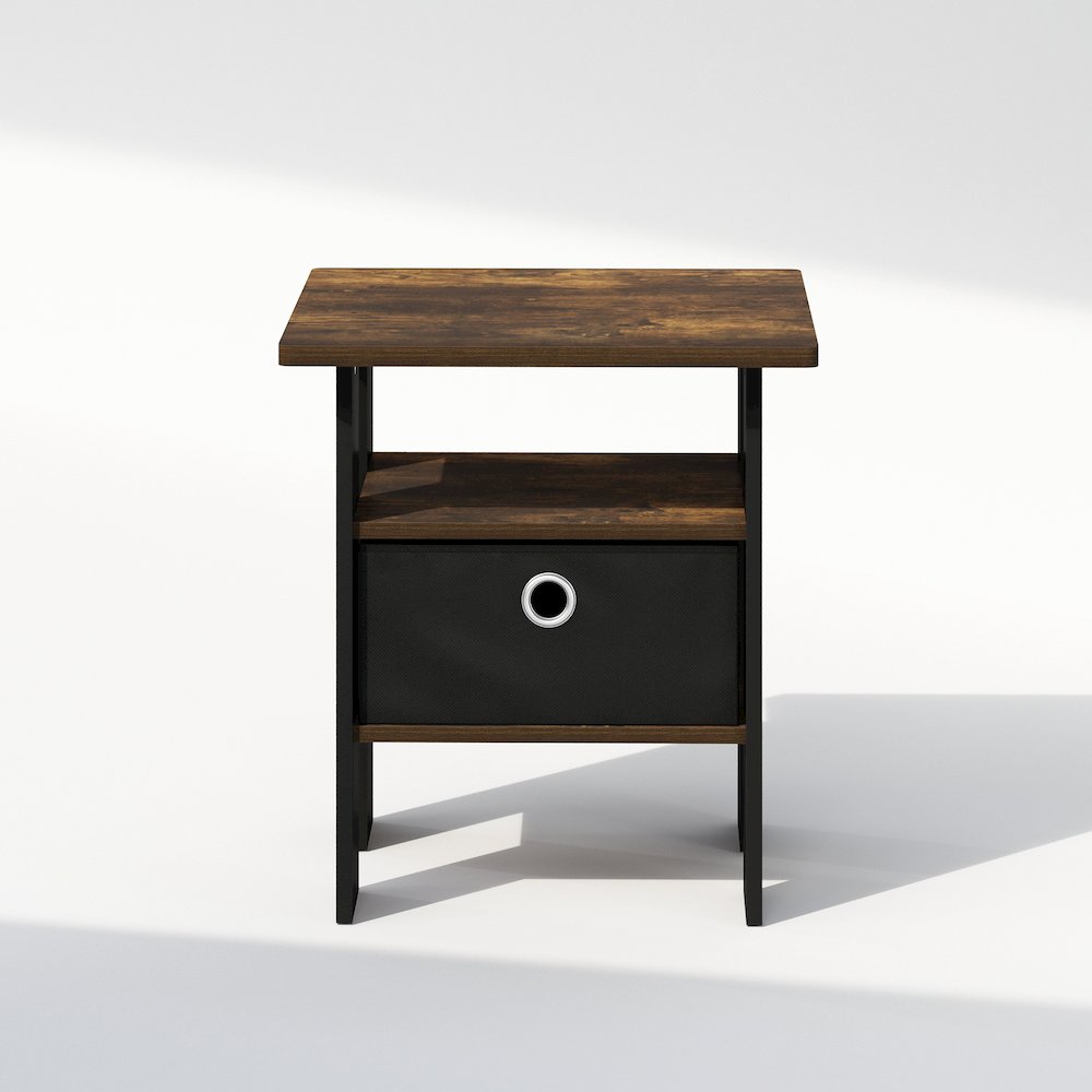 Tidur Bedside Table Nightstand with Bin Drawer, Amber Pine/Black. Picture 3