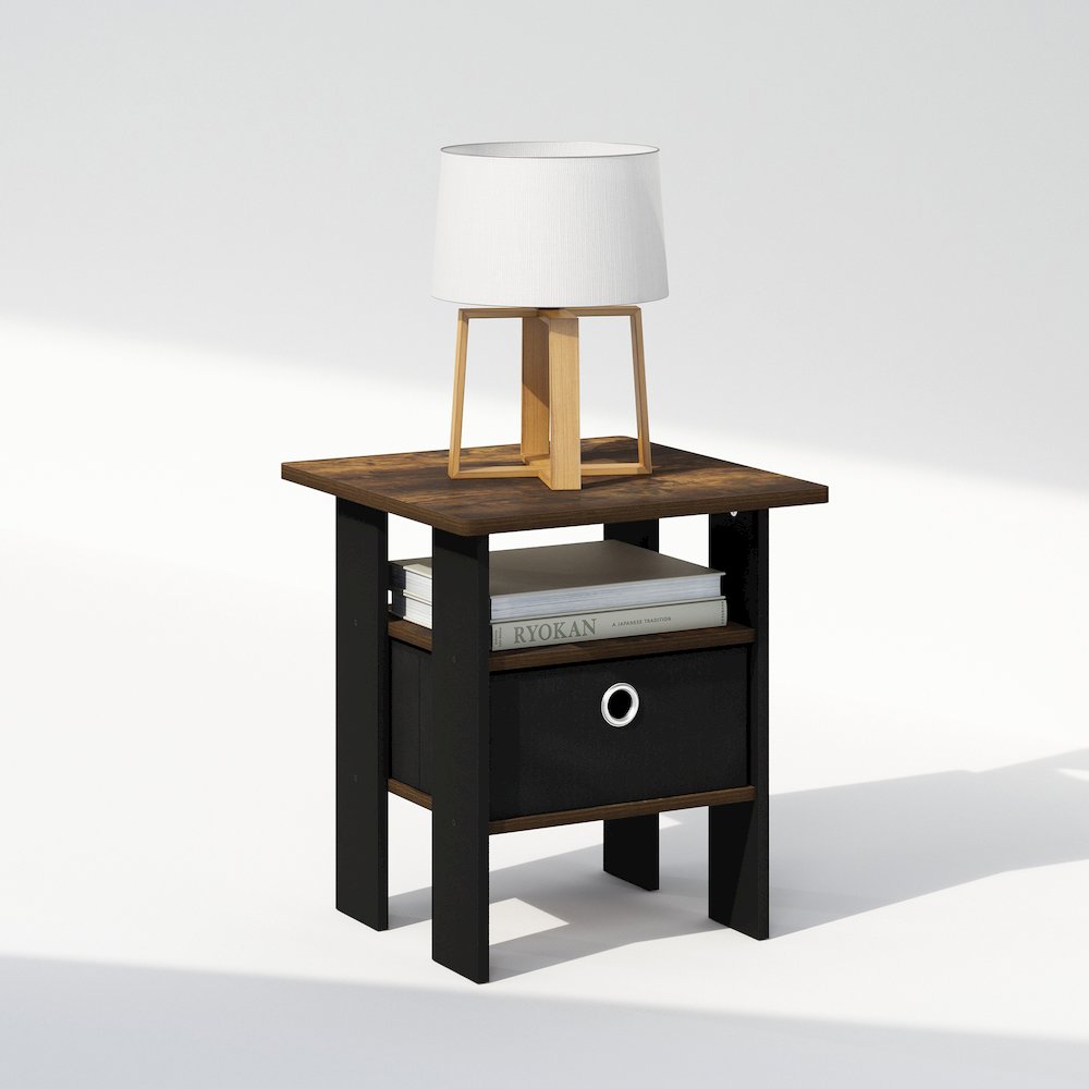 Tidur Bedside Table Nightstand with Bin Drawer, Amber Pine/Black. Picture 4