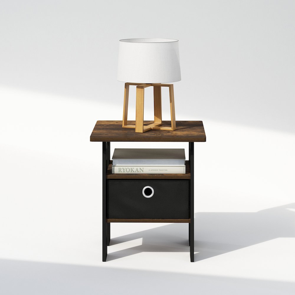 Tidur Bedside Table Nightstand with Bin Drawer, Amber Pine/Black. Picture 5
