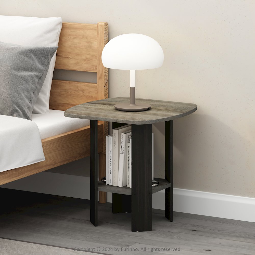 Tidur Simple Design Bedside Table Nightstand, French Oak/Black. Picture 6