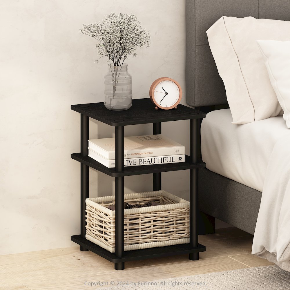 Turn-N-Tube Easy Assembly Nightstand, Bedside Table with Open Shleves, Blackwood. Picture 6