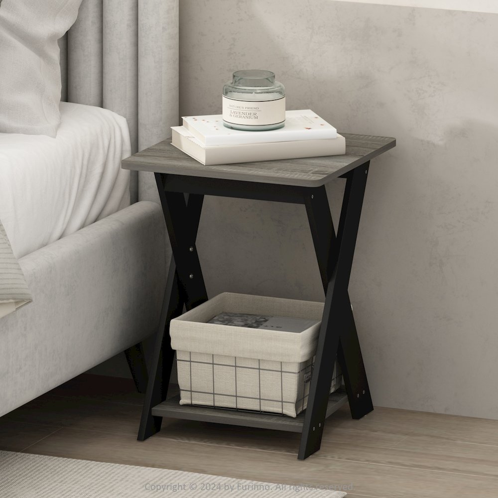 Tidur Criss-Crossed Nightstand, Bedside Table, French Oak/Black. Picture 6