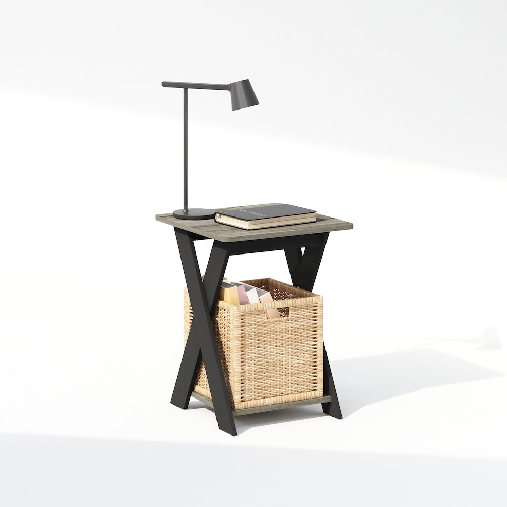 Tidur Criss-Crossed Nightstand, Bedside Table, French Oak/Black. Picture 4