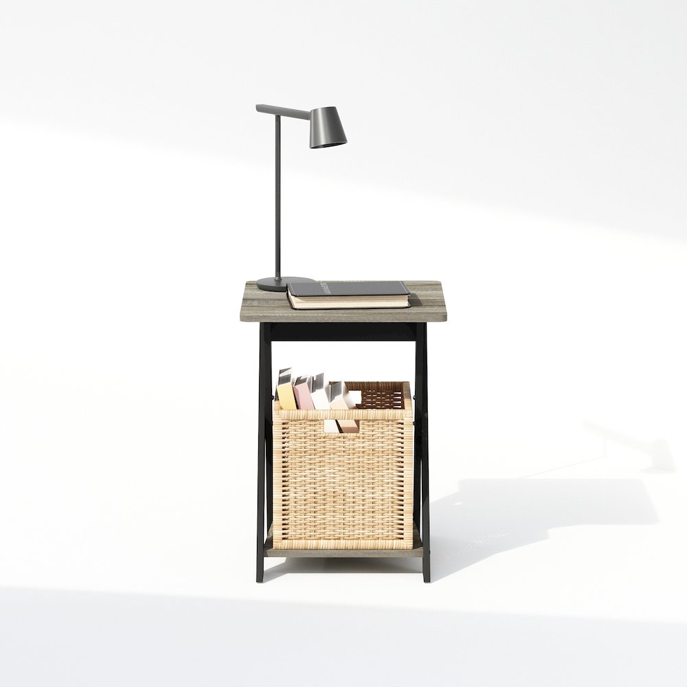 Tidur Criss-Crossed Nightstand, Bedside Table, French Oak/Black. Picture 5