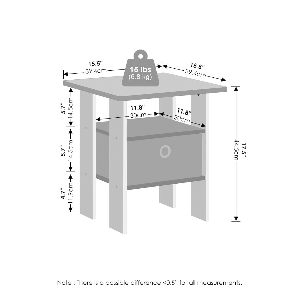 Andrey End Table, Side Table with Bin Drawer, Grey Oak/Black. Picture 2