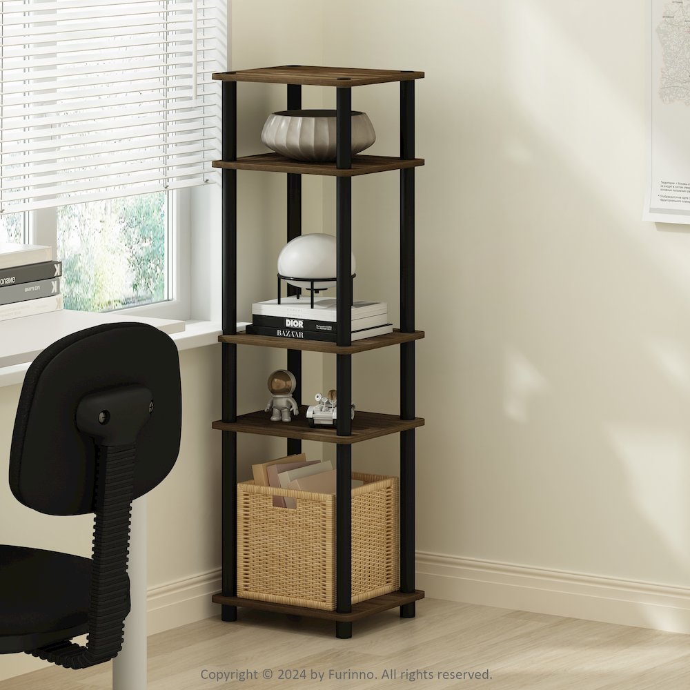 Turn-N-Tube Easy Assembly Stackable Standing Shelf, Columbia Walnut/Black. Picture 6