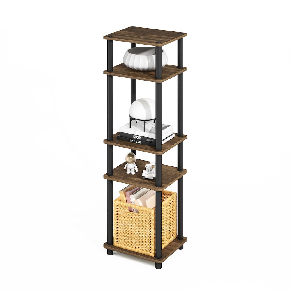 Turn-N-Tube Easy Assembly Stackable Standing Shelf, Columbia Walnut/Black. Picture 5