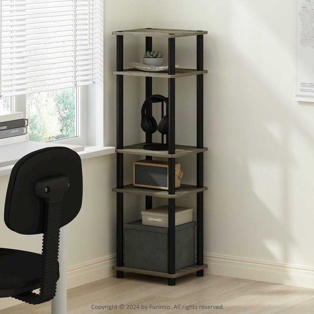 Turn-N-Tube Easy Assembly Stackable Standing Shelf, French Oak/Black. Picture 6