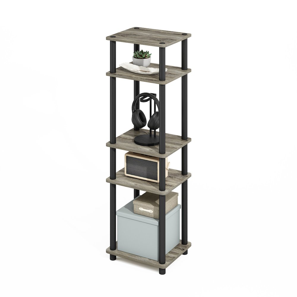 Turn-N-Tube Easy Assembly Stackable Standing Shelf, French Oak/Black. Picture 5