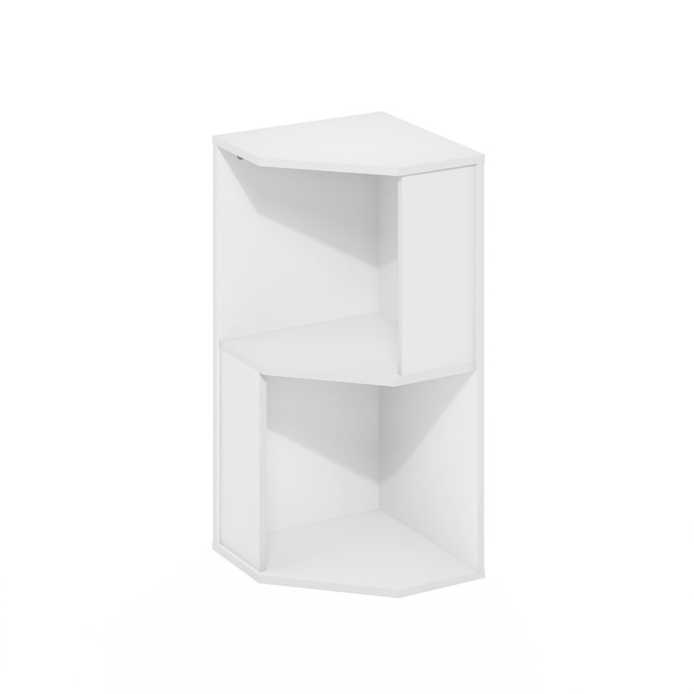 ECON Corner Bookshelf, 2 Tier Corner Shelf, Bookcase, Book Shelf, Plain White. Picture 2