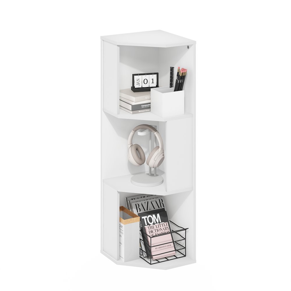 ECON Corner Bookshelf, 3 Tier Corner Shelf, Bookcase, Book Shelf, Plain White. Picture 3