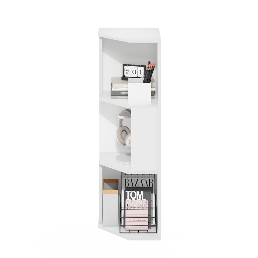 ECON Corner Bookshelf, 3 Tier Corner Shelf, Bookcase, Book Shelf, Plain White. Picture 6