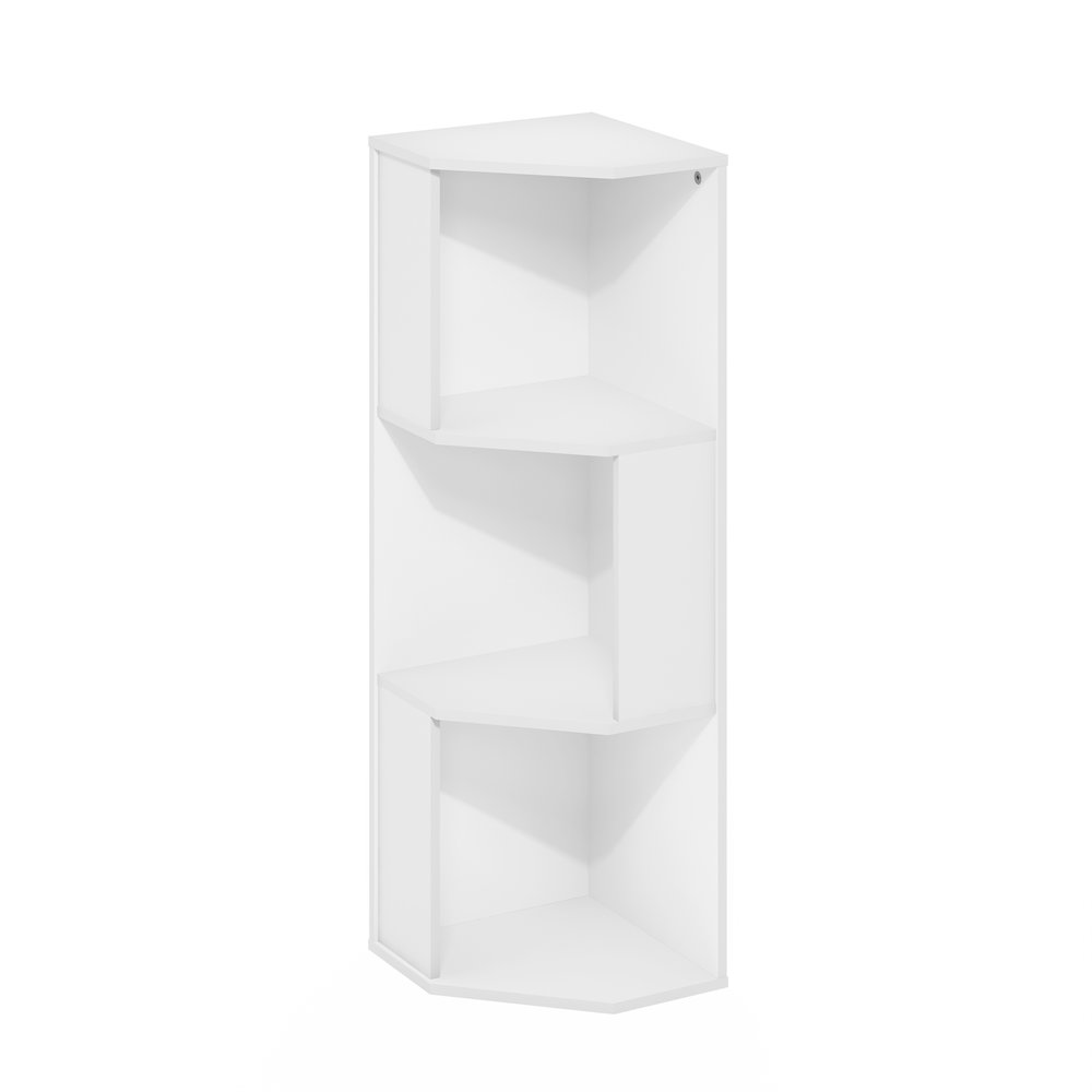 ECON Corner Bookshelf, 3 Tier Corner Shelf, Bookcase, Book Shelf, Plain White. Picture 2